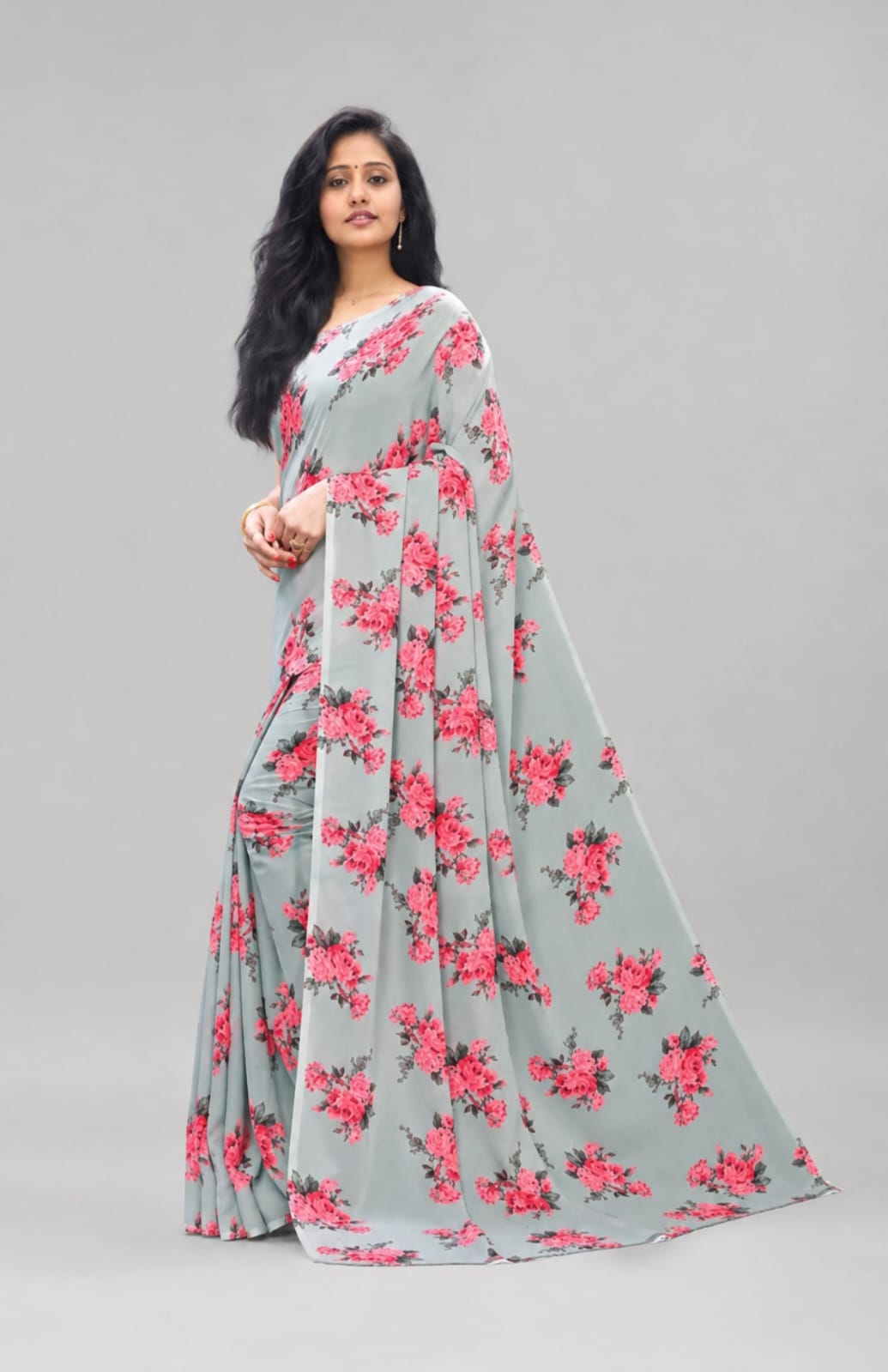 georgette flora printed saree with blouse