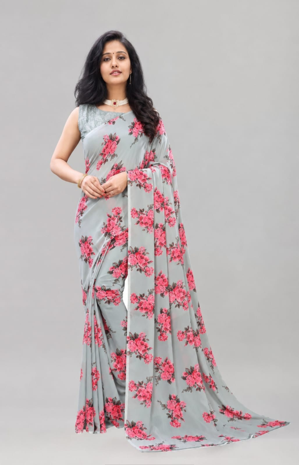 georgette flora printed saree with blouse