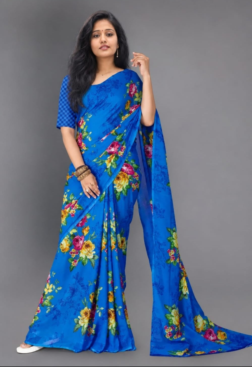 georgette flora printed saree with blouse