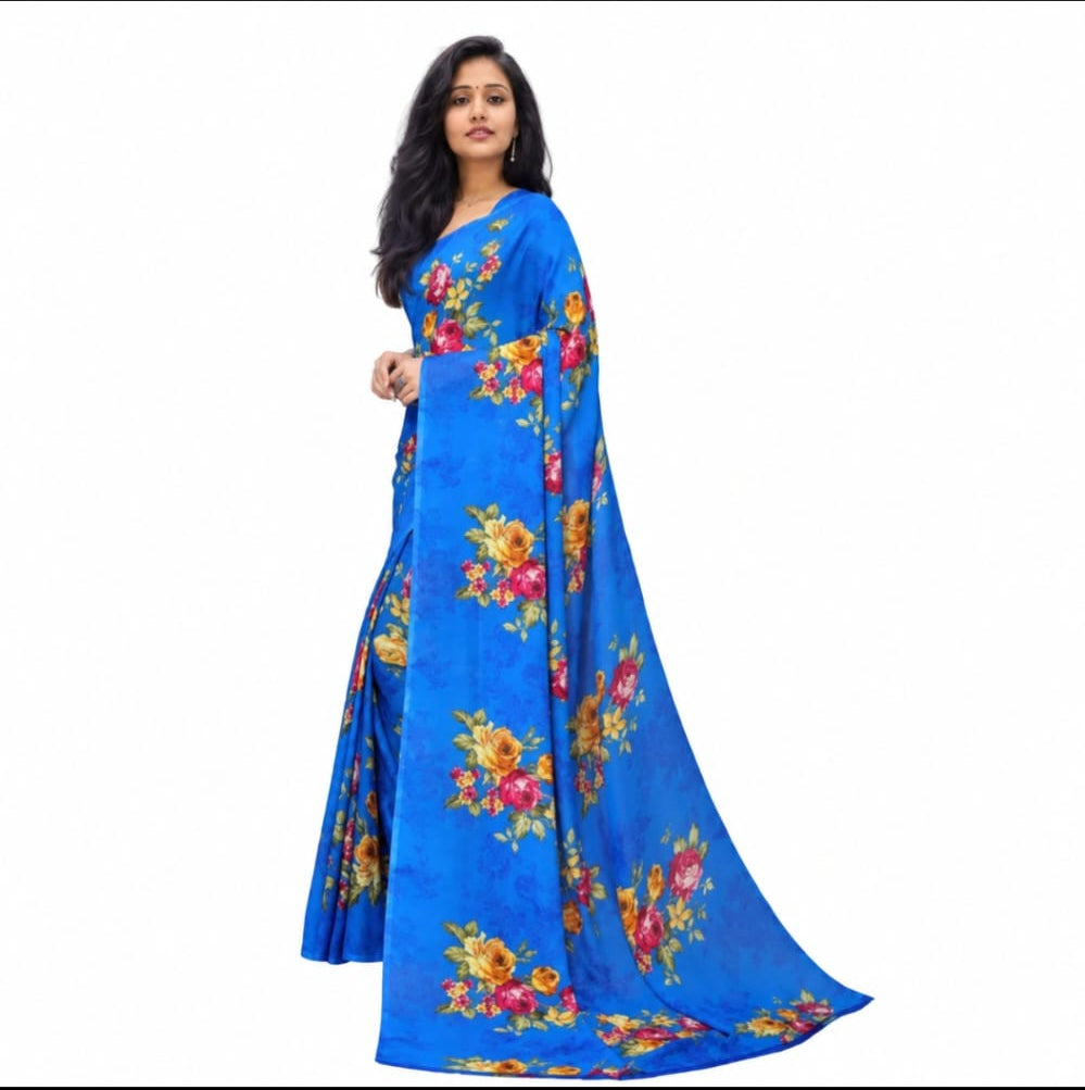 georgette flora printed saree with blouse