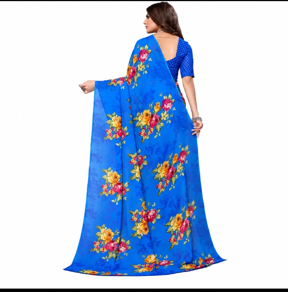 georgette flora printed saree with blouse