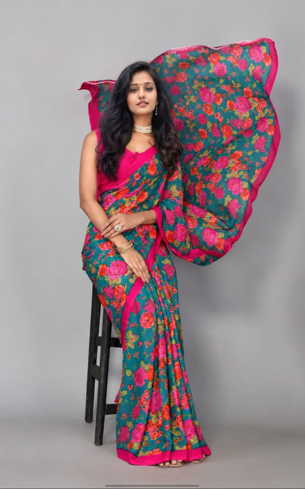 georgette flora printed saree with blouse