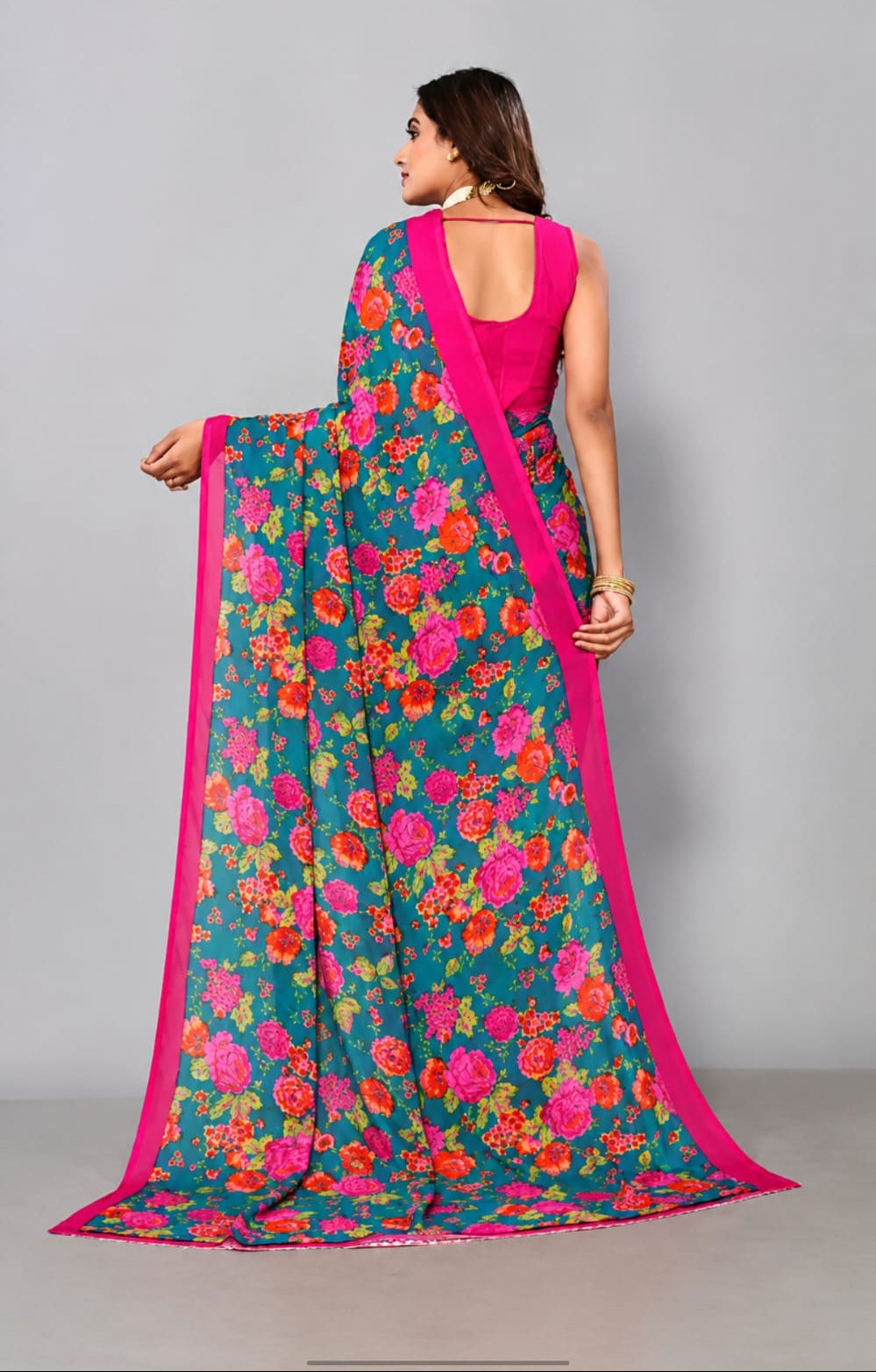 georgette flora printed saree with blouse