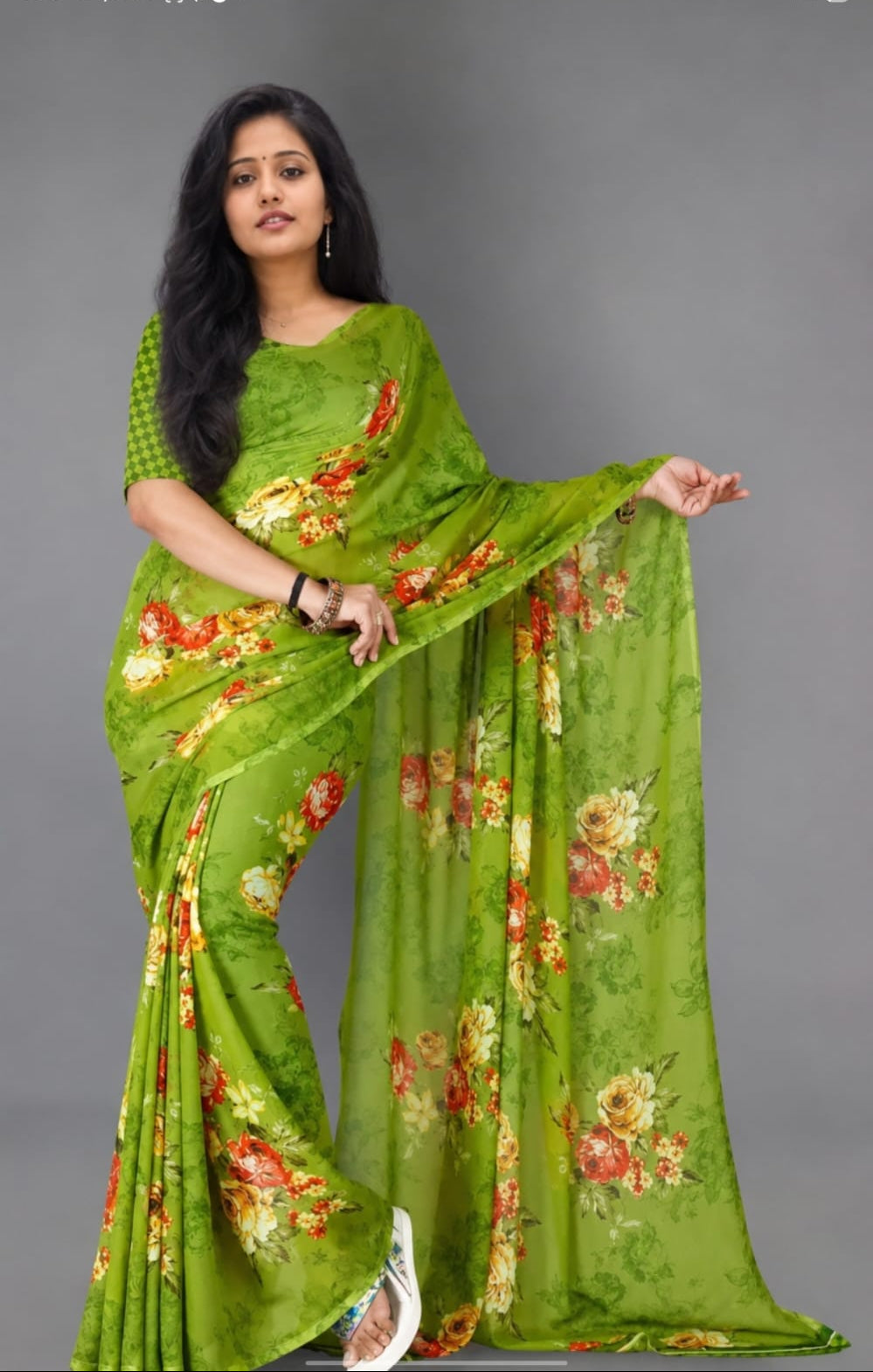 georgette flora printed saree with blouse