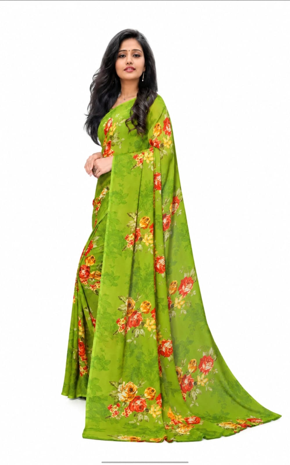 georgette flora printed saree with blouse
