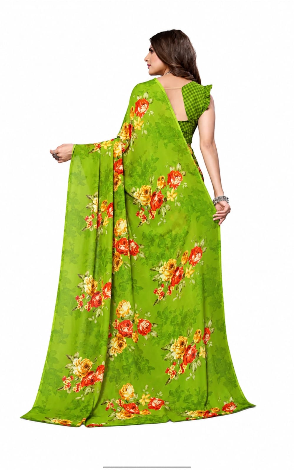 georgette flora printed saree with blouse