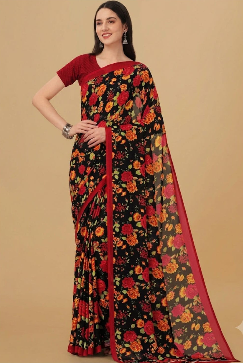 womens georgette fabric saree with blouse