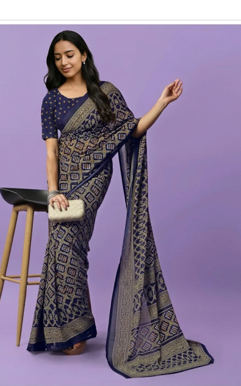 ladies printed georgette saree