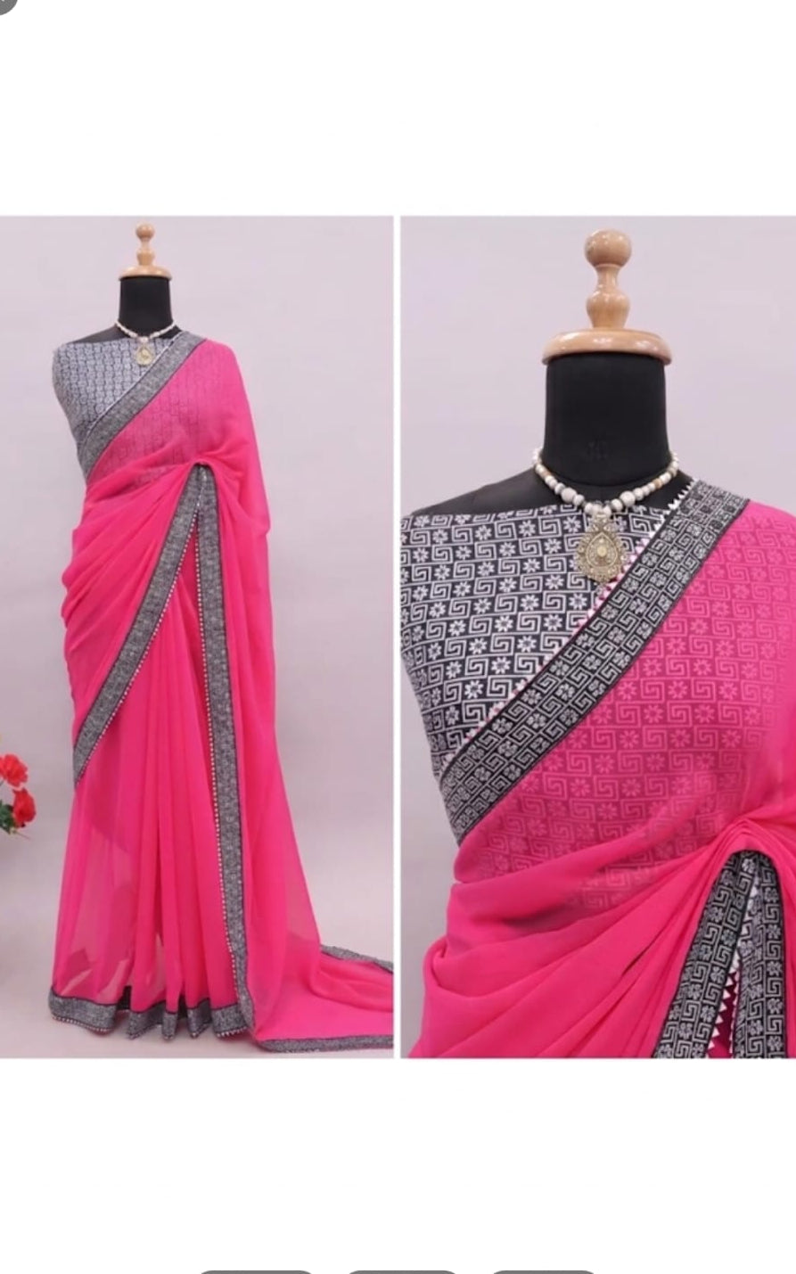 beautiful pink georgette saree