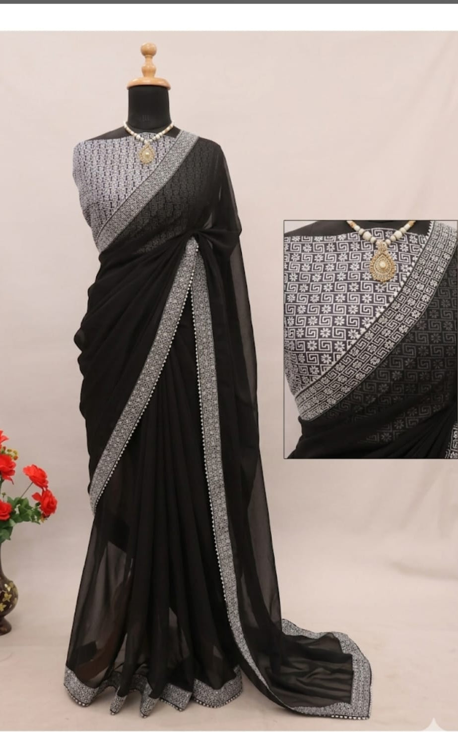 beautiful pink georgette saree