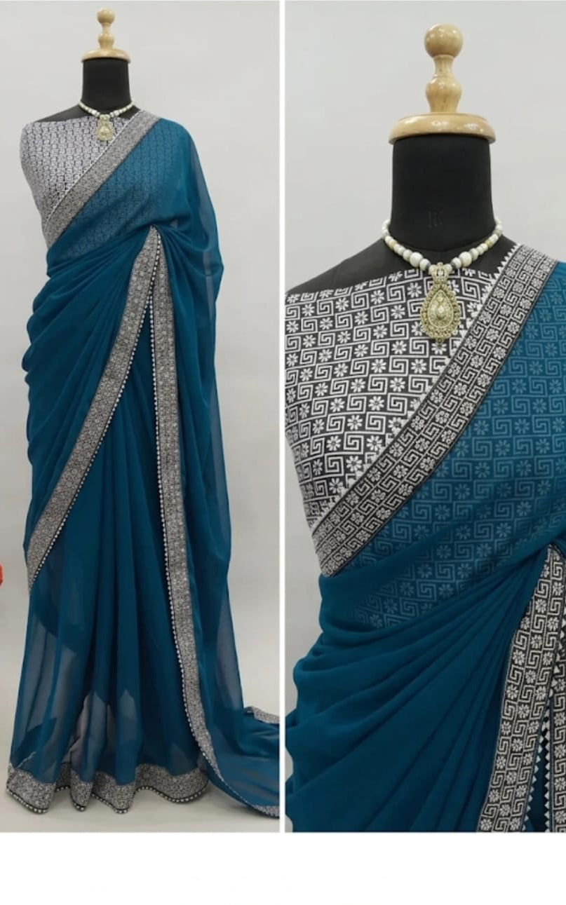 beautiful pink georgette saree