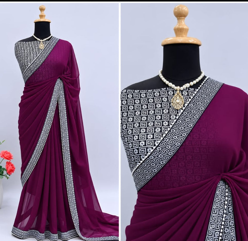 beautiful pink georgette saree
