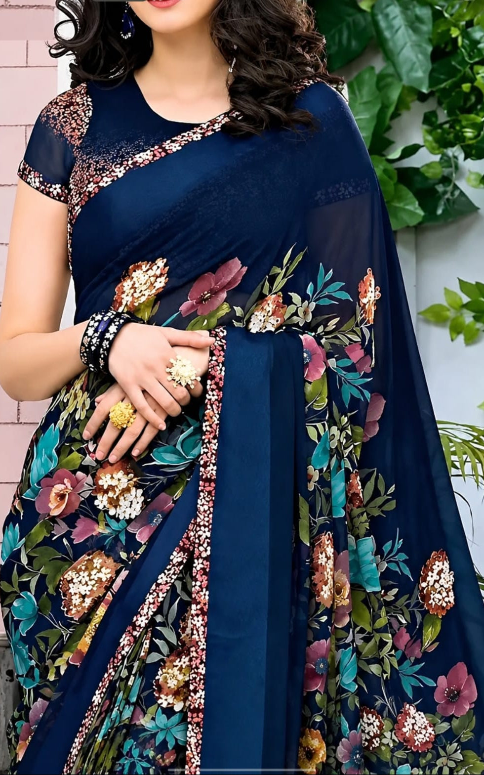 printed georgette saree with blouse