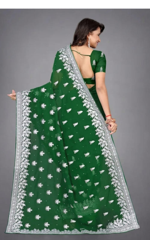 beautiful silver work georgette saree