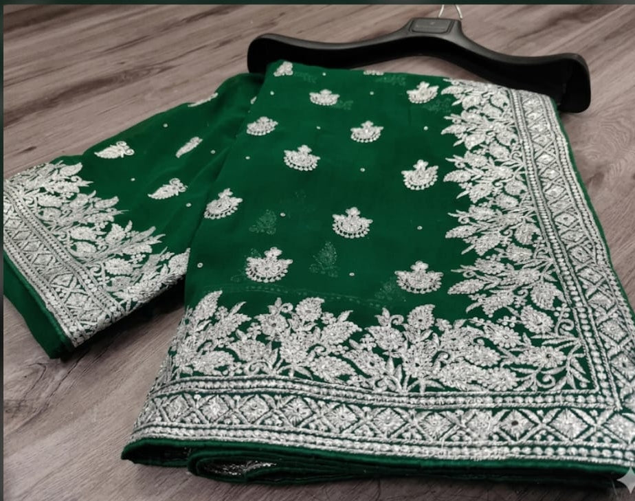 beautiful silver work georgette saree