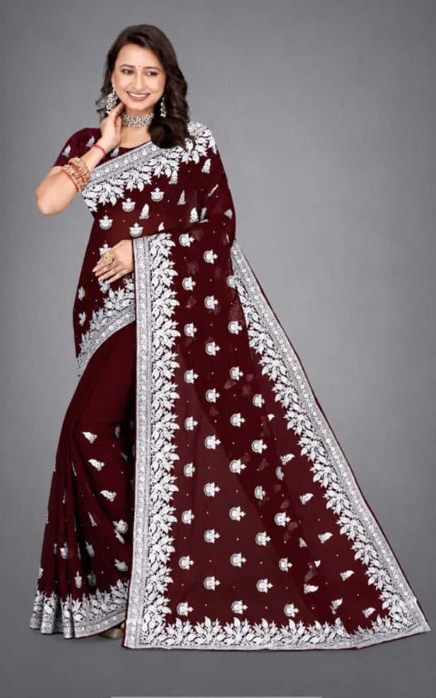 beautiful silver work georgette saree