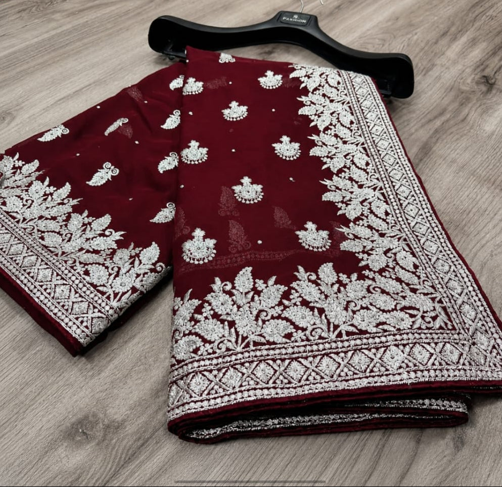 beautiful silver work georgette saree