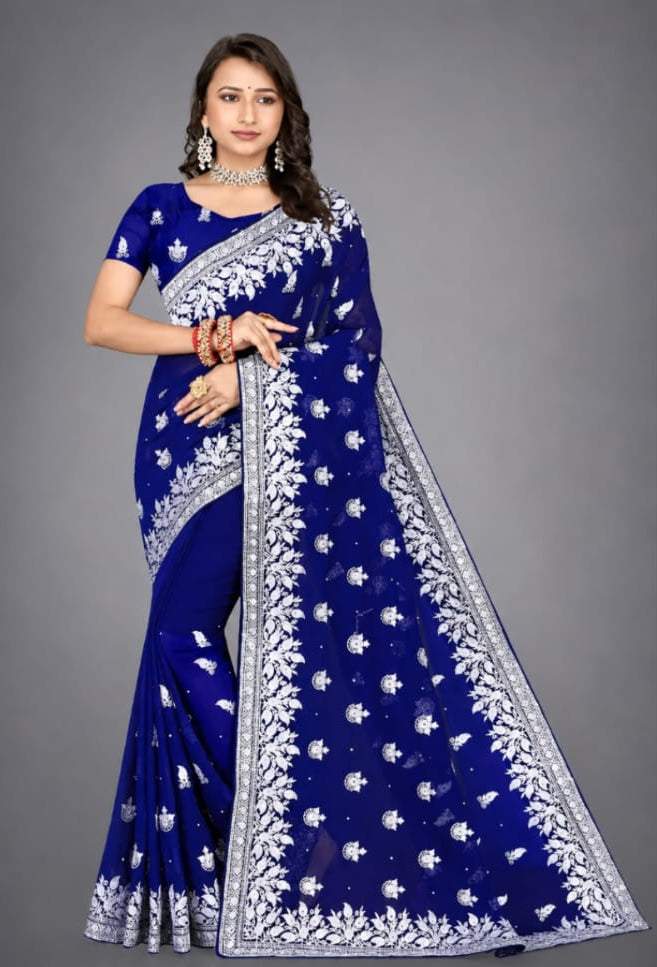 beautiful silver work georgette saree