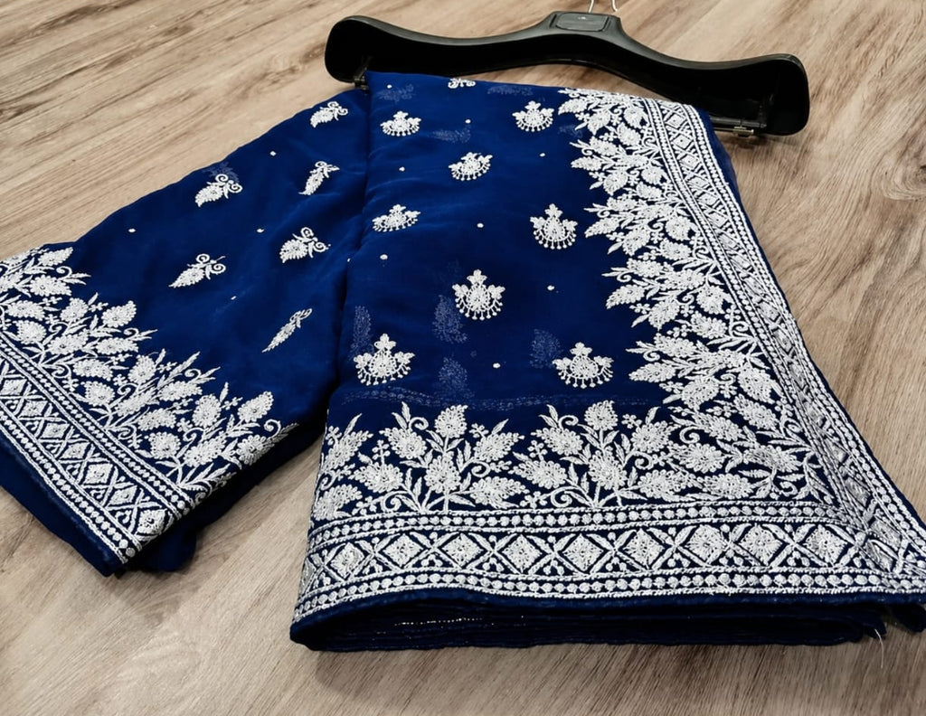 beautiful silver work georgette saree