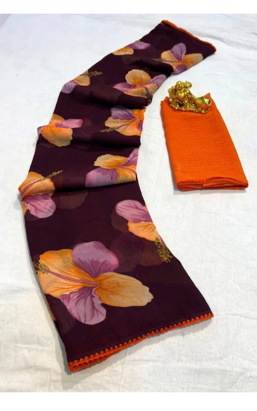 new georgette saree with running blouse
