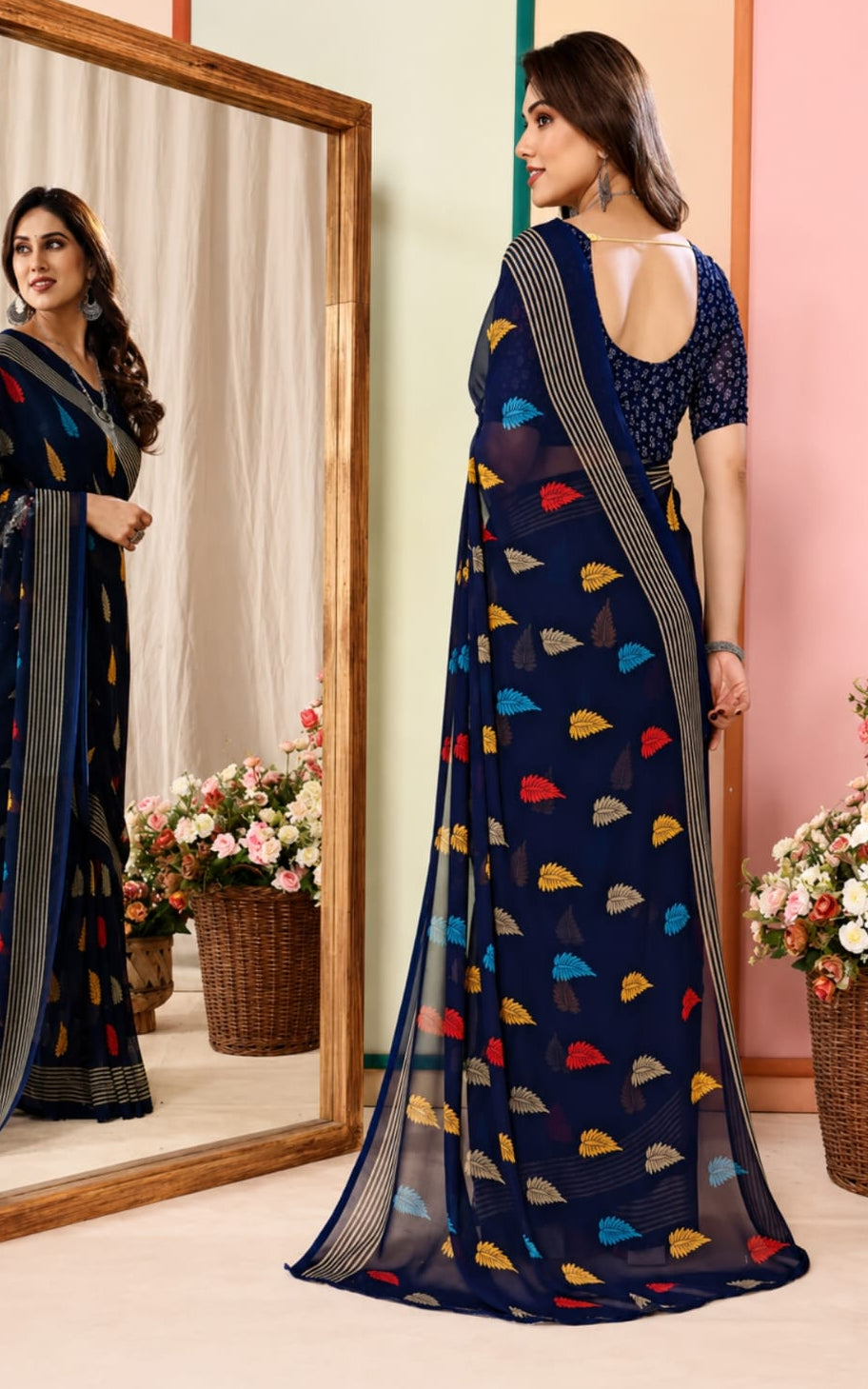 flora printed georgette saree