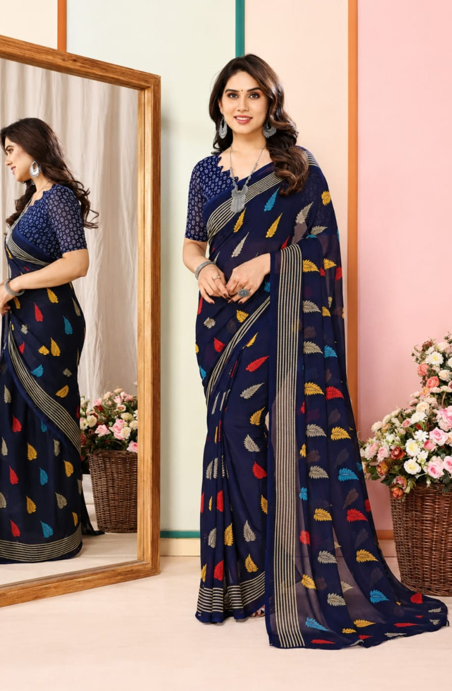 flora printed georgette saree