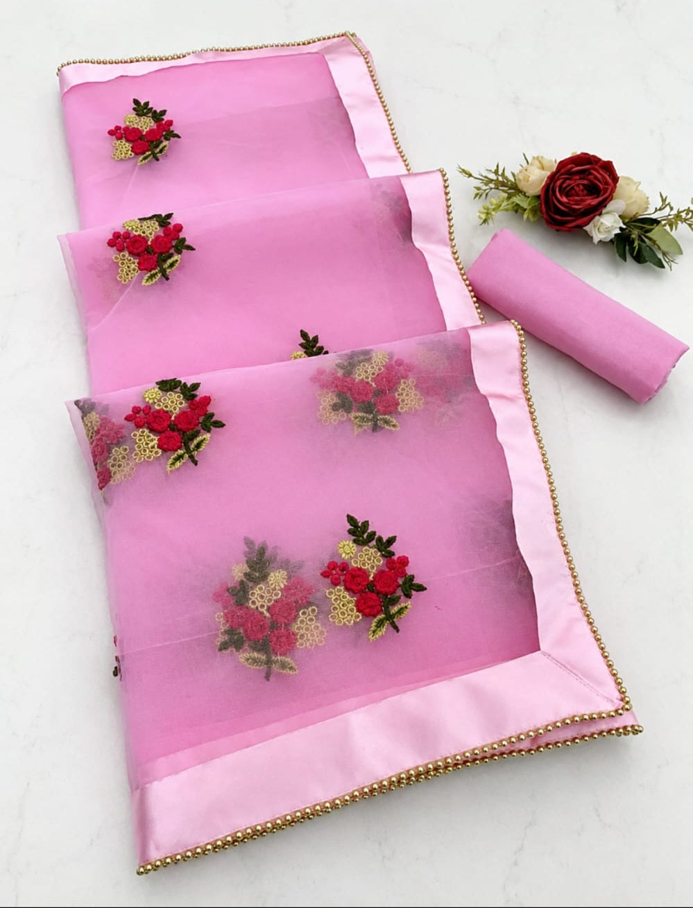 beautiful worked net saree with running blouse