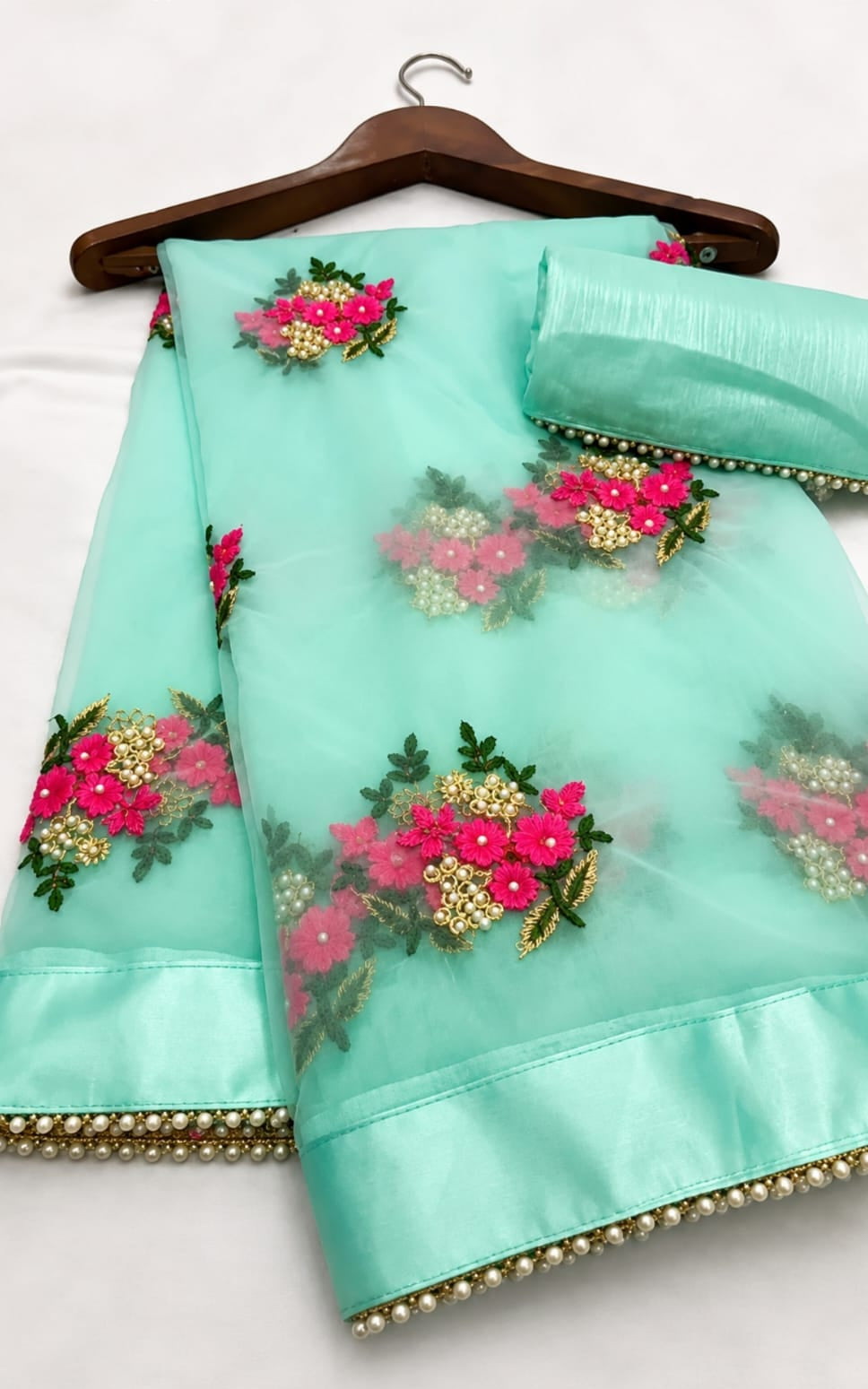 beautiful worked net saree with running blouse