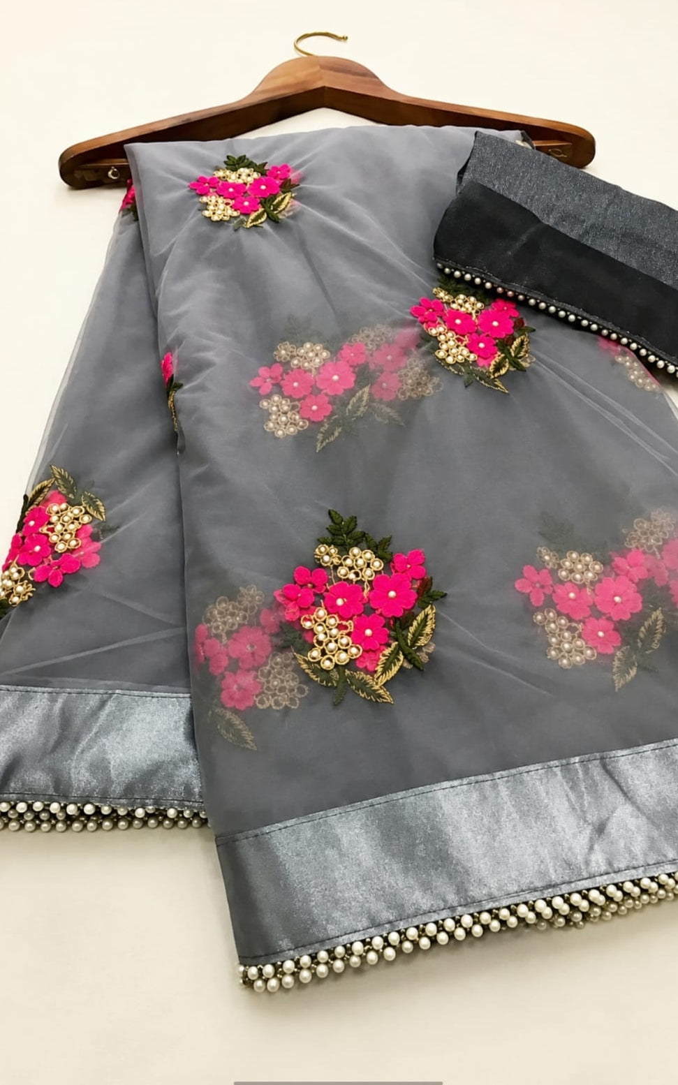 beautiful worked net saree with running blouse