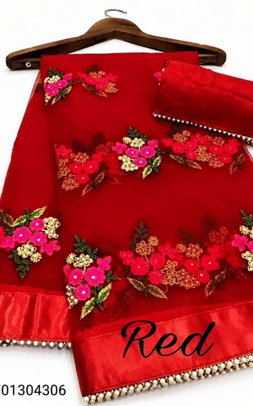 beautiful worked net saree with running blouse