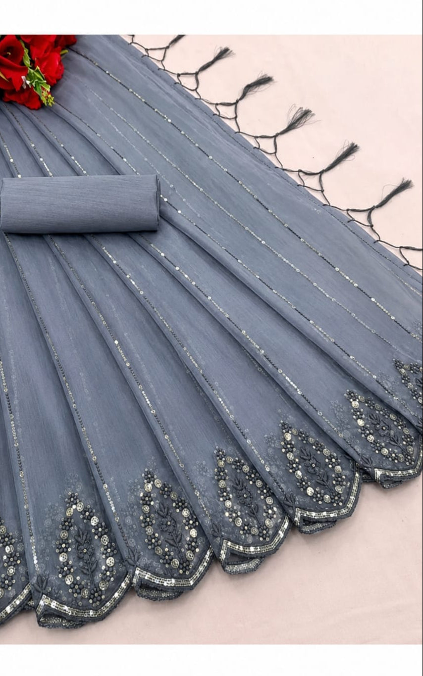 organza saree with tassels and latkans