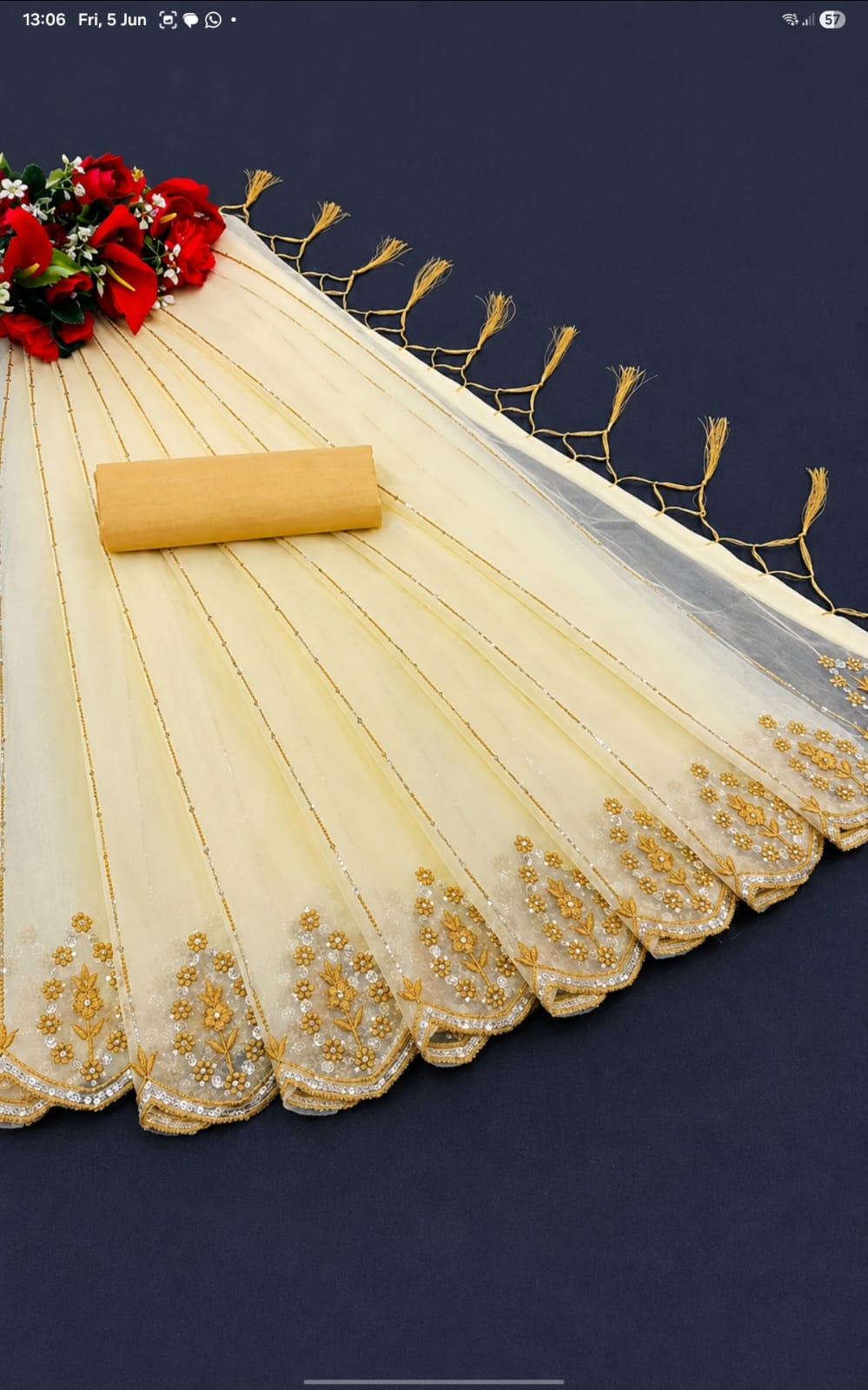 organza saree with tassels and latkans