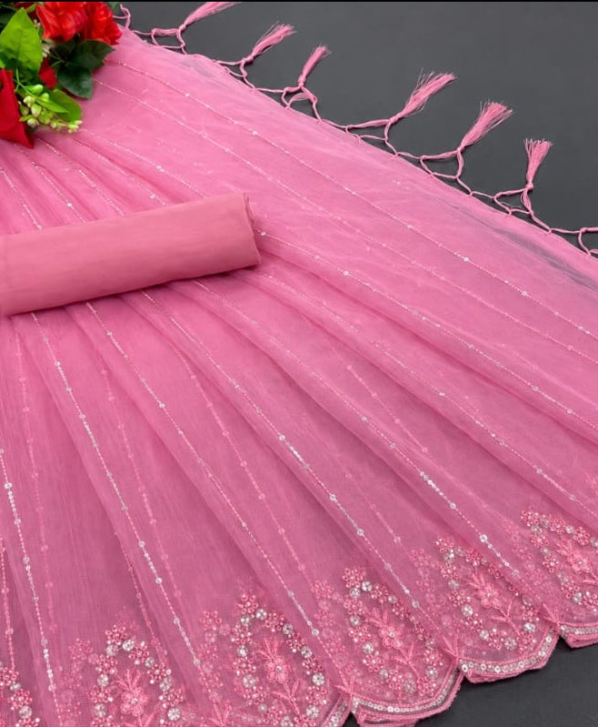 organza saree with tassels and latkans