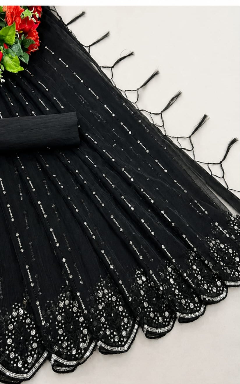 organza saree with tassels and latkans