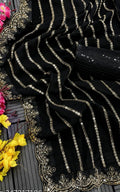 beautiful party wear saree in georgette fabric with running blouse