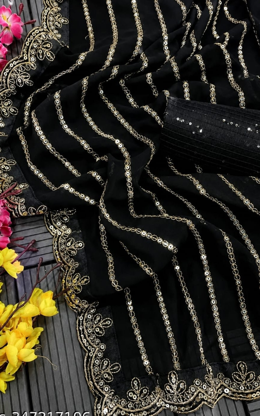 beautiful party wear saree in georgette fabric with running blouse