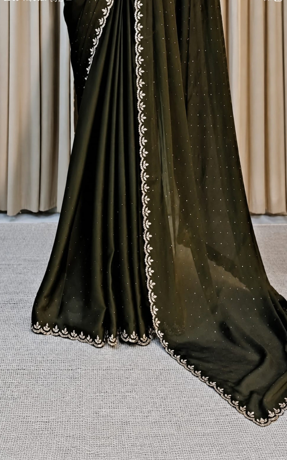 new chinnon green saree with running blouse