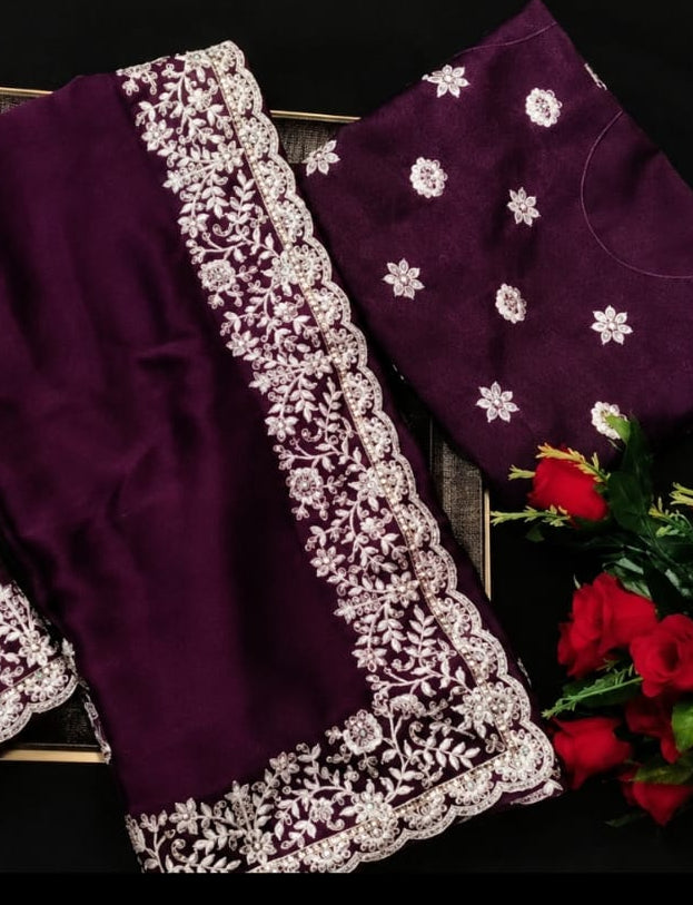 amazing beautiful purpel saree with blouse