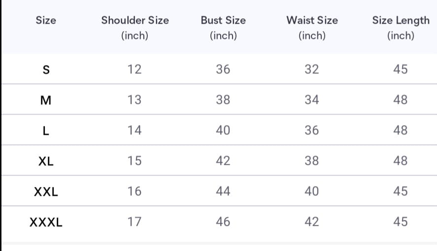 Size chart