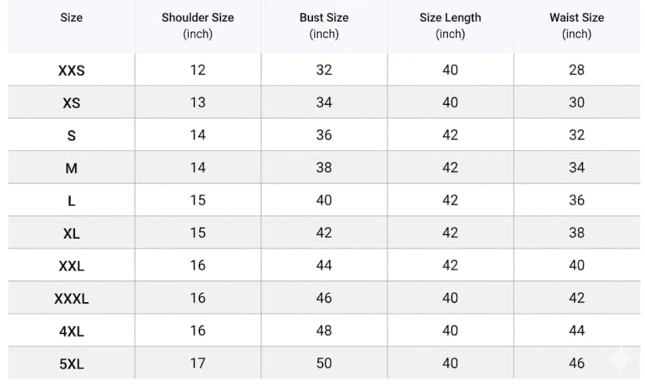 Size chart