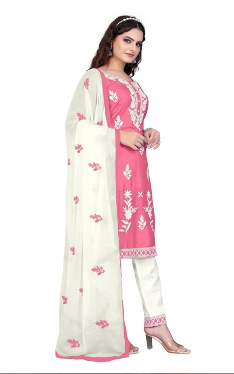 round neck kurta with duppata and bottomwear, calf length, sleeve length is three quater