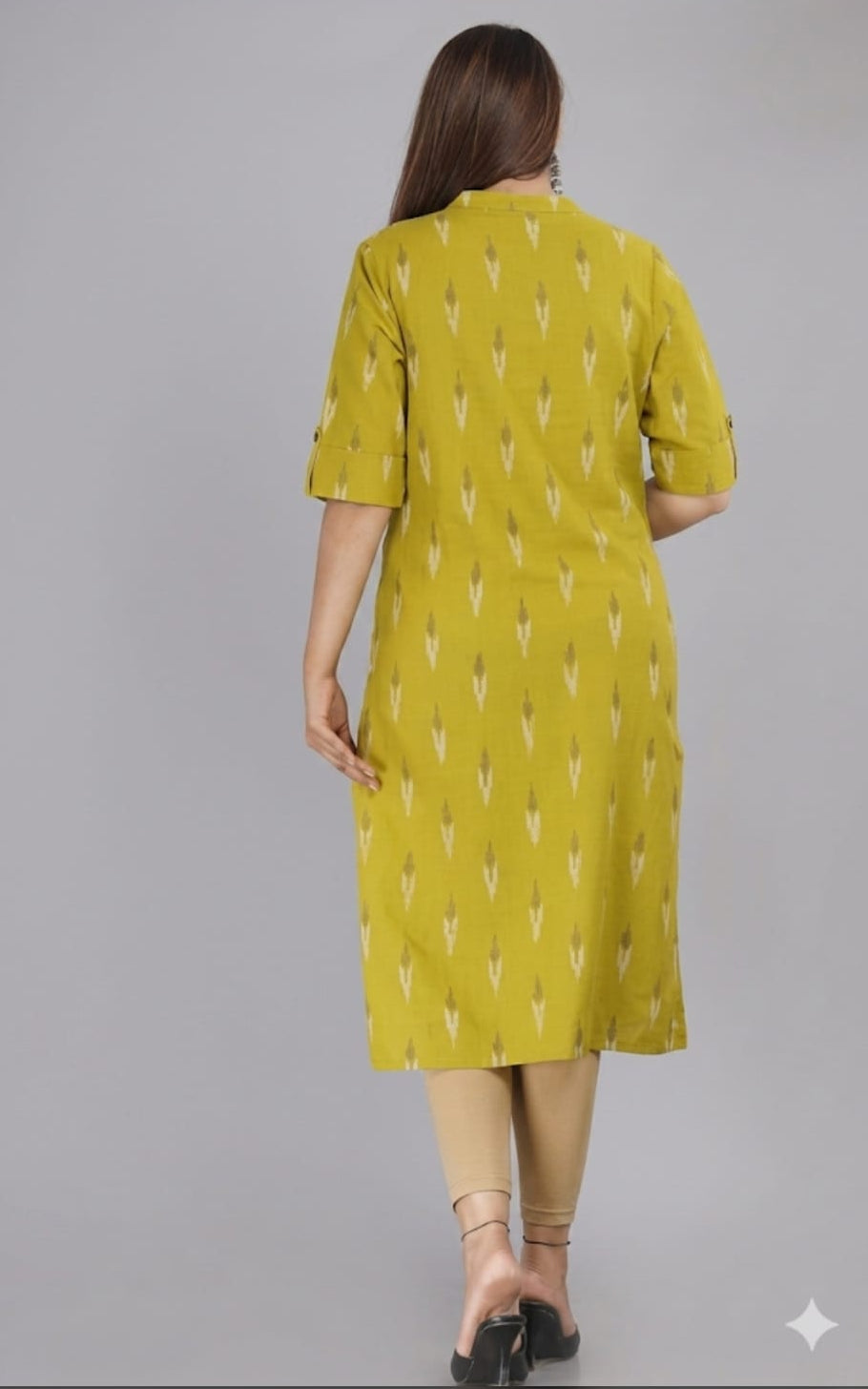 straight fit cotton kurti, mandarin neck, sleeve length long