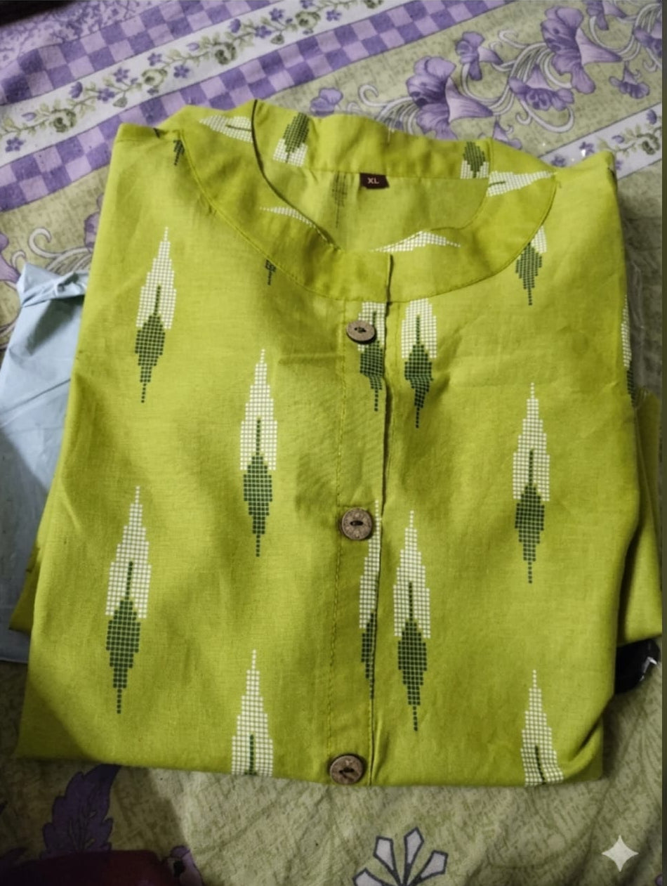 straight fit cotton kurti, mandarin neck, sleeve length long