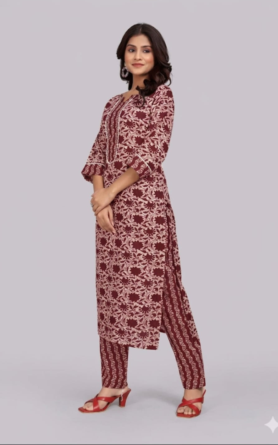 cottom kurta with pant, clar length, sleeve length is three quater