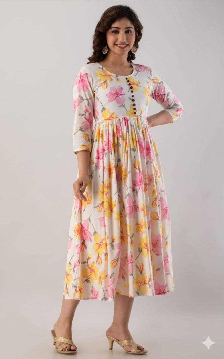 rayon anarkali kurti in round neck, sleeves length is three quater