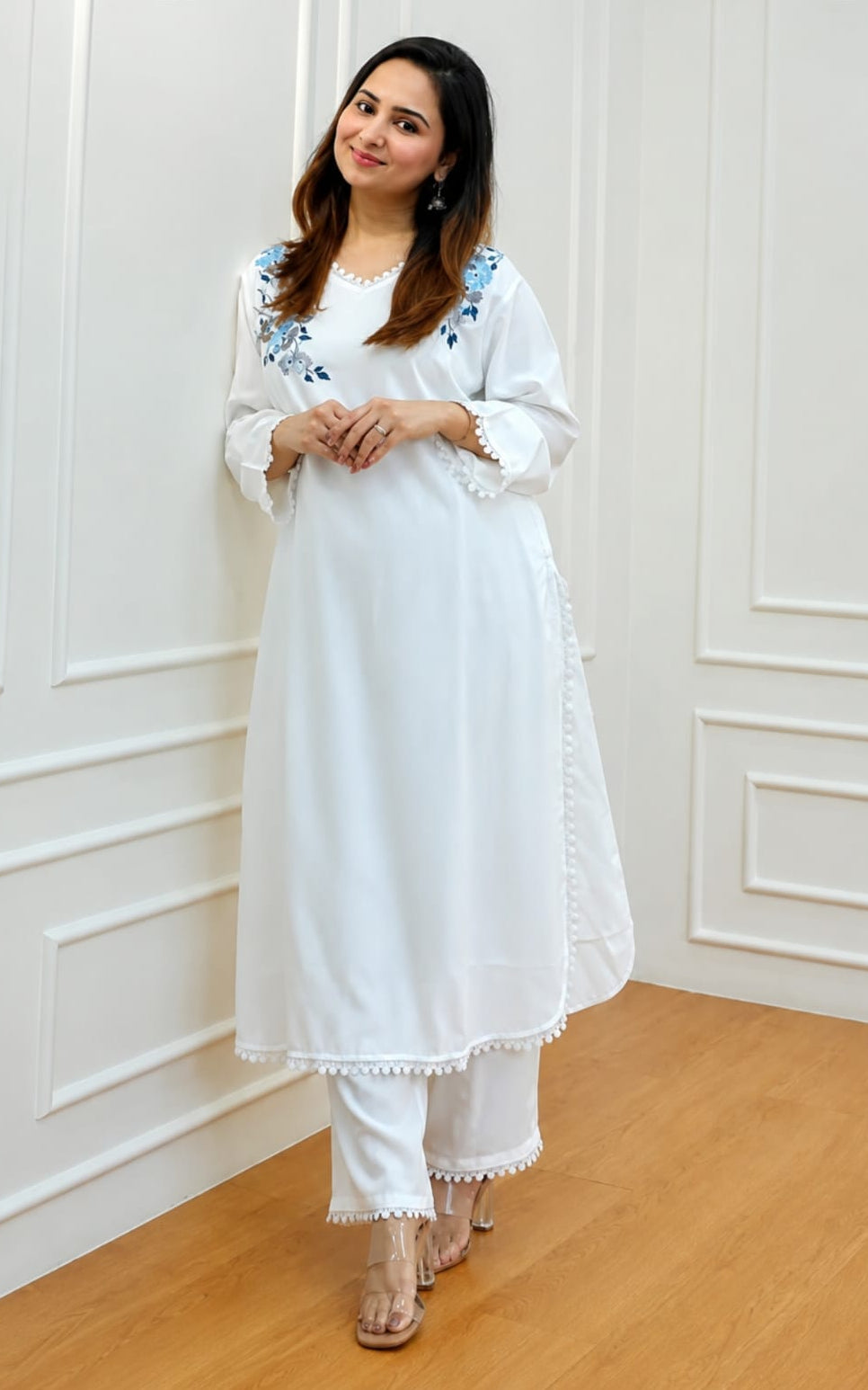 straight fit rayon kurta with bottomwear, calf length, sleeves length is three quater