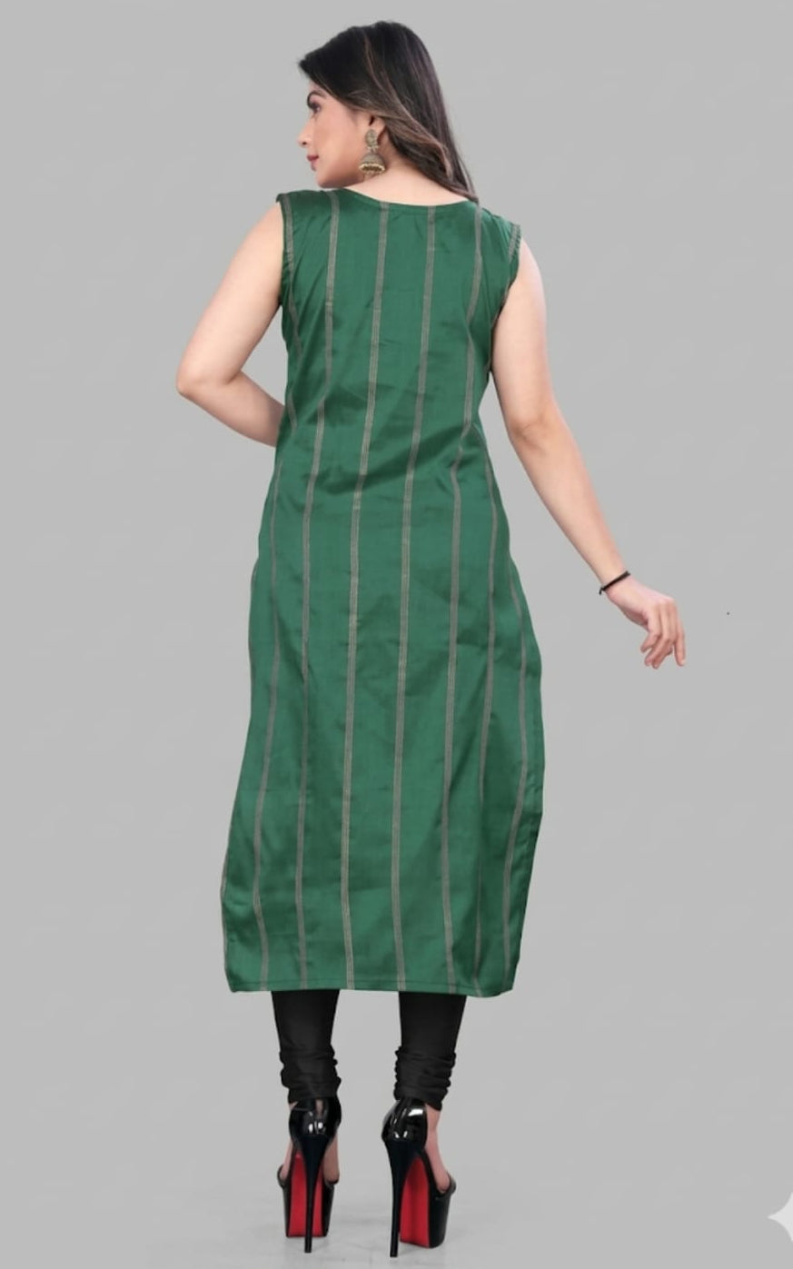 new silk kurti in round neck, sleeveless