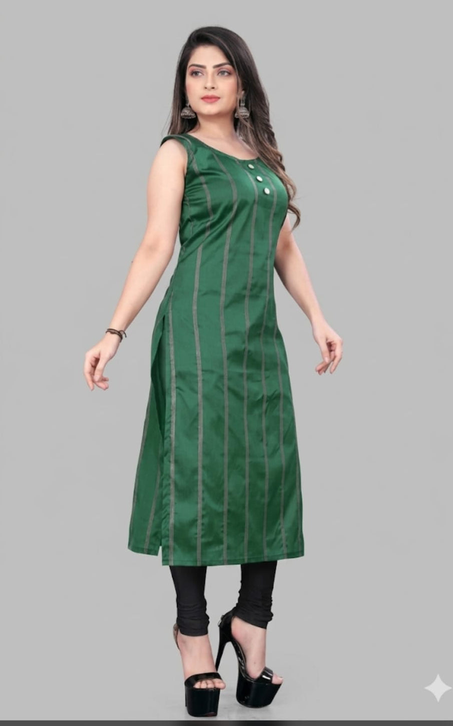 new silk kurti in round neck, sleeveless