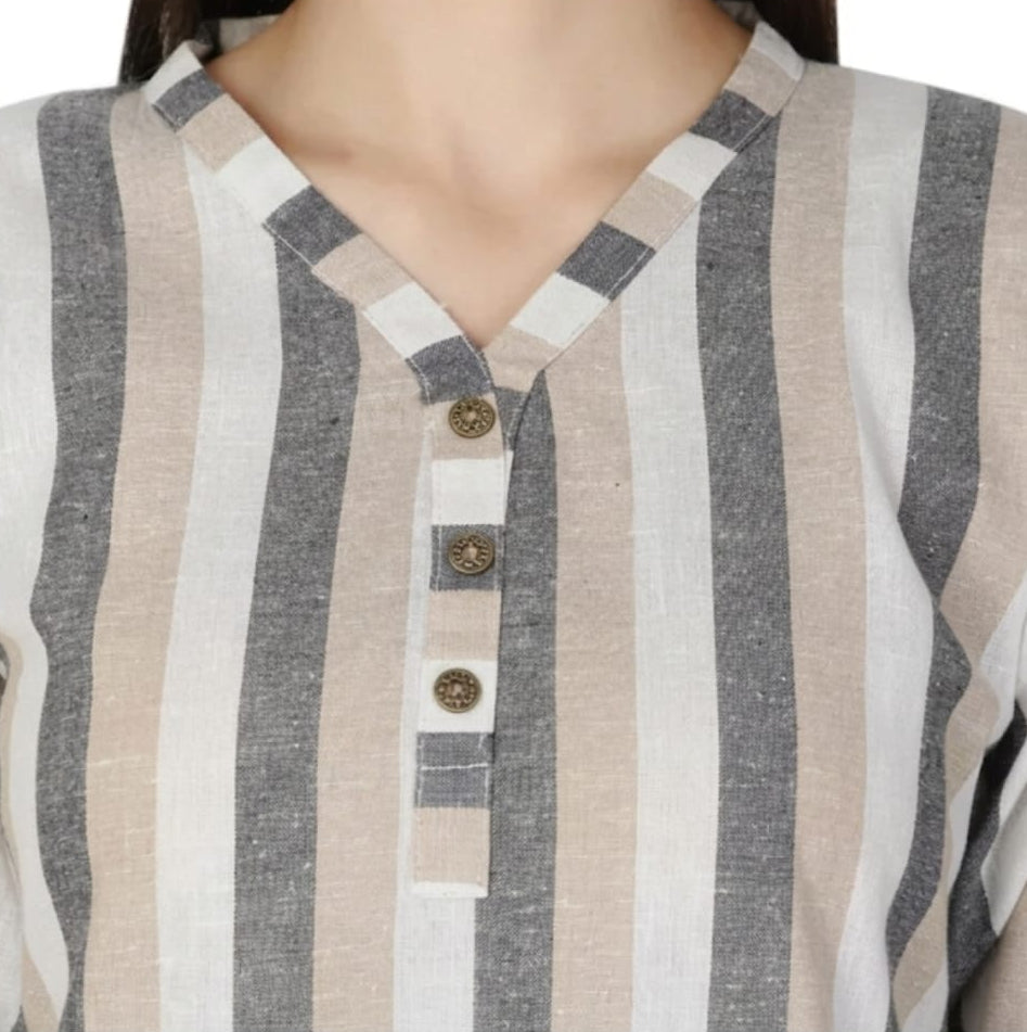 new khadi cotton kurti in V-neck, sleeves lengths three quater