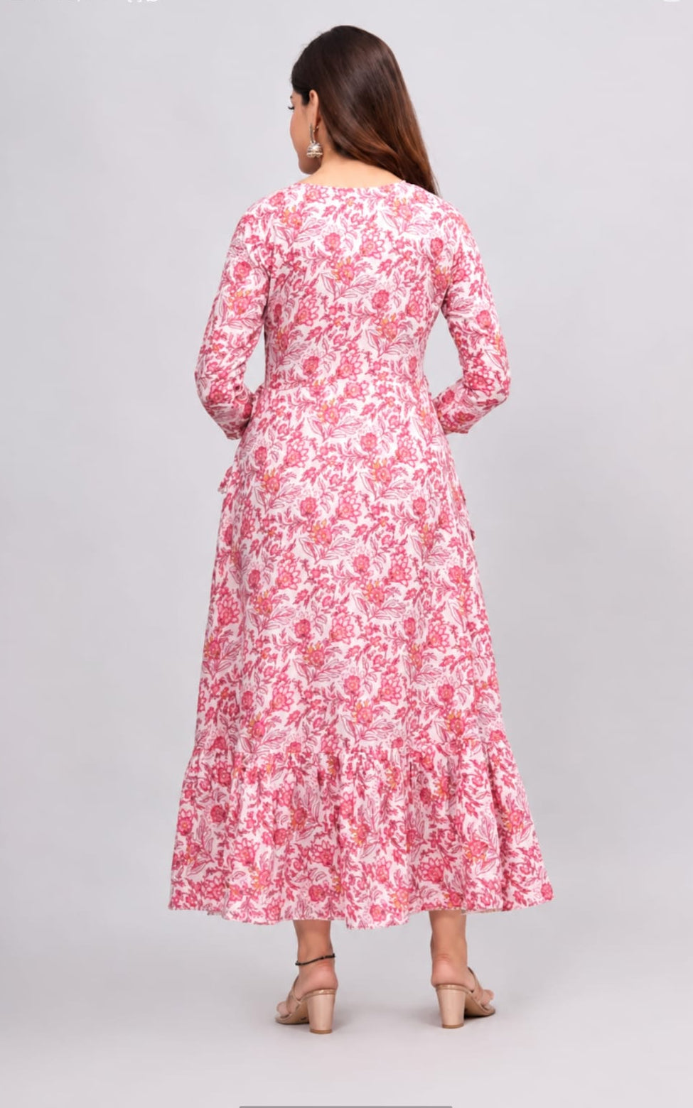 full length viscous rayon anarkali kurti in round neck, long sleeves